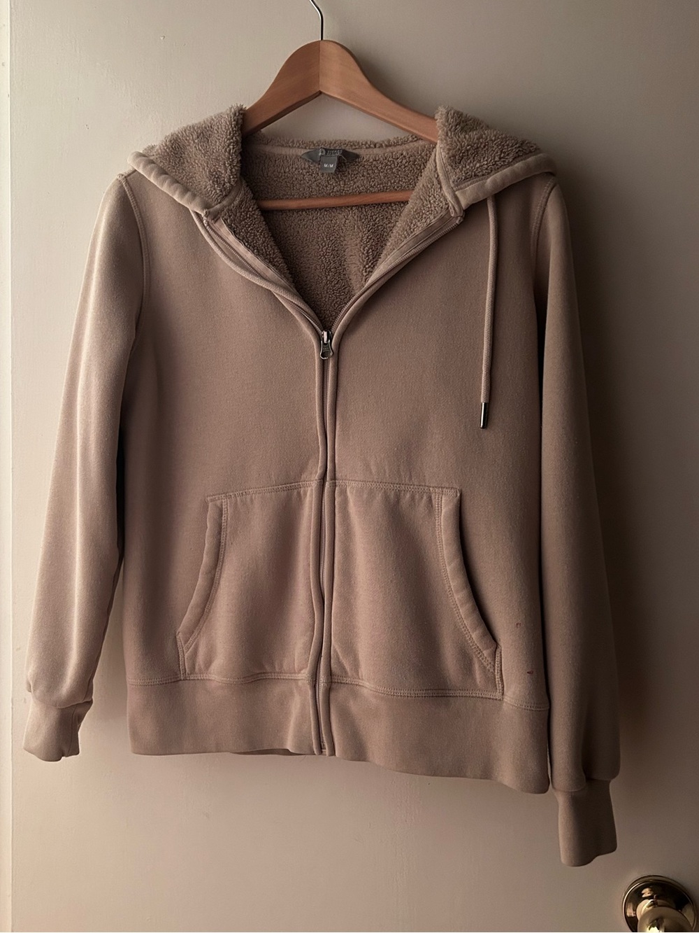 Women’s Beige Hooded Zip up fleece sweater